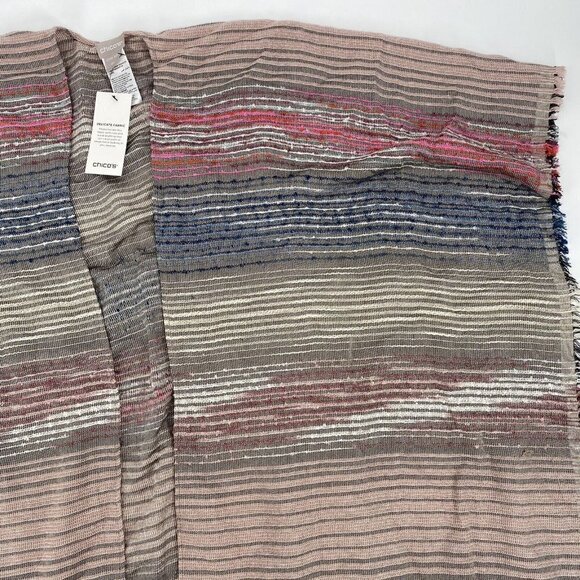 Chicos OS Striped Viscose Knit Metallic Poncho Shawl Fringe NWT - Picture 3 of 8
